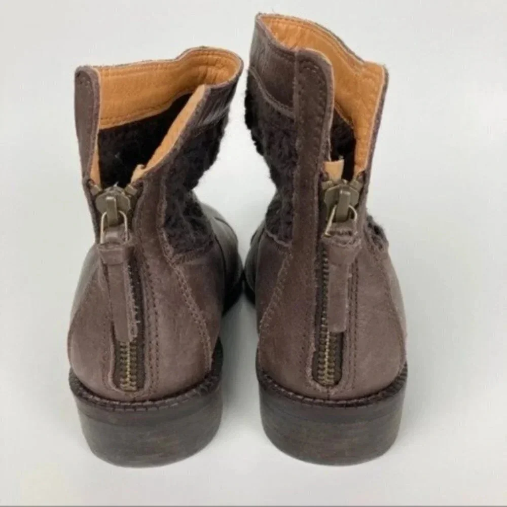 Anthropologie Latigo Carly Crochet Ankle Boots Espresso Sz 6.5M